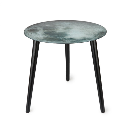 Mesa Lateral The Moon Blanco/Negro Vidrio 40 Cm