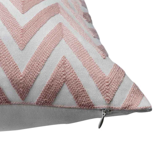 Cojín Zig Zag 50X50 Bordado Rosa/Blanco