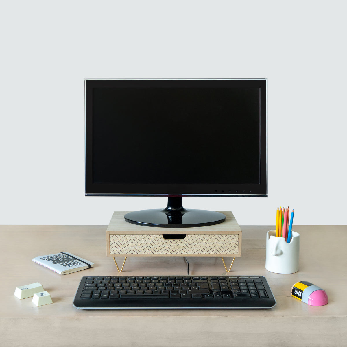 Soporte Monitor Nordic Cajón Madera Mdf