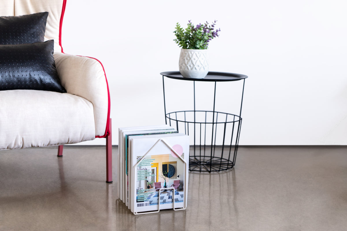 Revistero Home Blanco Acero