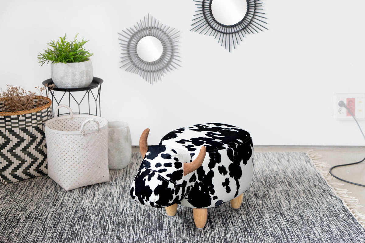 Taburete La Vache Negro/Blanco Poliéster/Madera