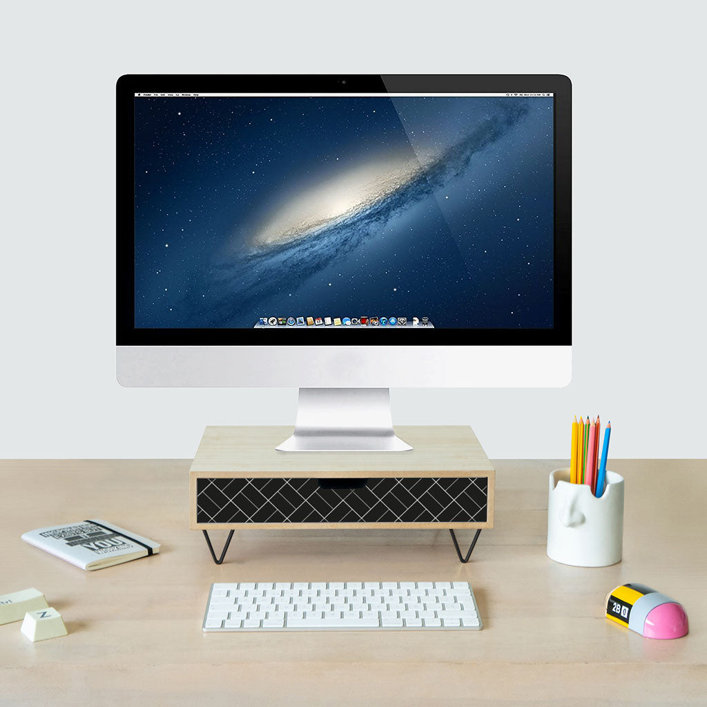 Soporte Monitor Nordic Pattern Cajon Negro/Madera