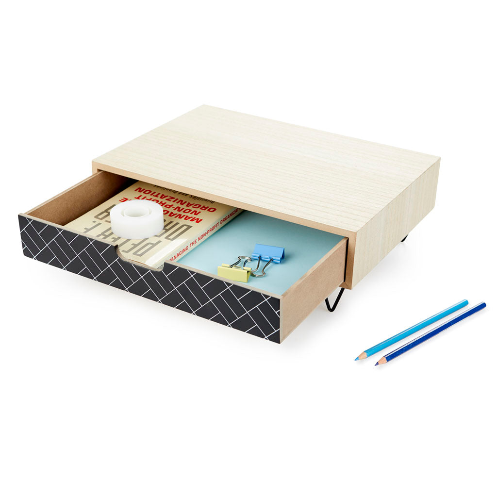 Soporte Monitor Nordic Pattern Cajon Negro/Madera