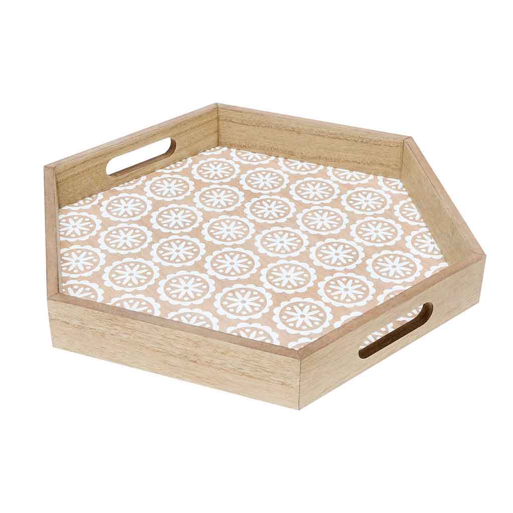 Bandeja Agra, Hexagonal, Natural/Blanco
