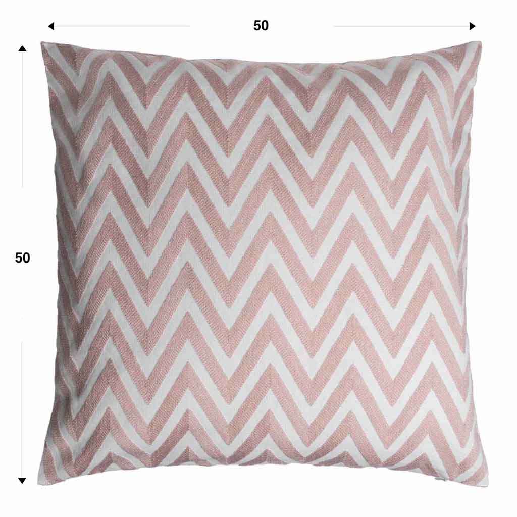 Cojín Zig Zag 50X50 Bordado Rosa/Blanco