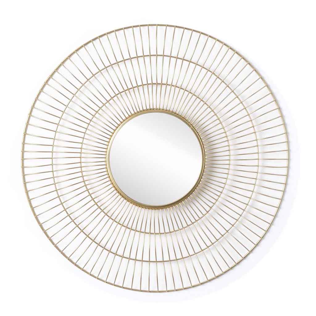 Espejo Pared Ring Metal Rayas Dorado