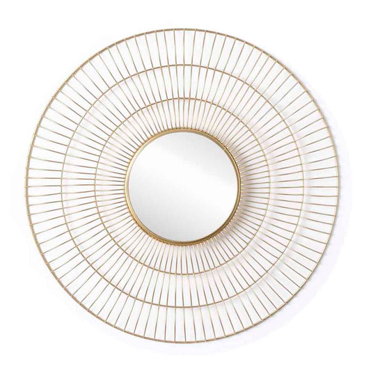 Espejo Pared Ring Metal Rayas Dorado