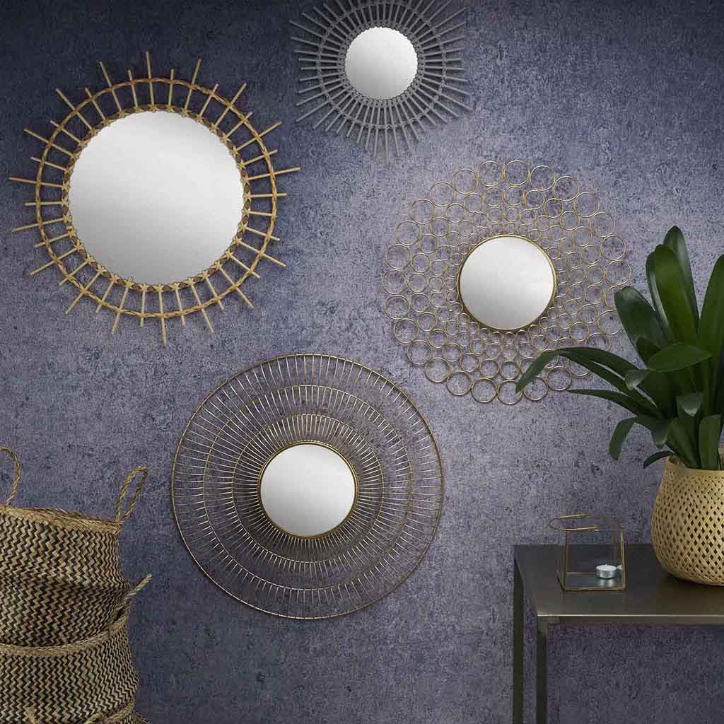 Espejo Pared Ring Metal Rayas Dorado