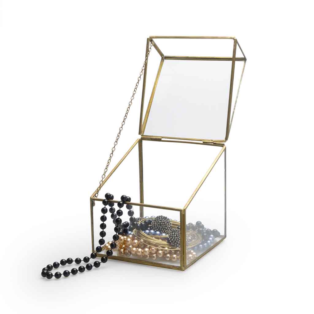 Caja Deco Retro 13X13 Transparente Dorado