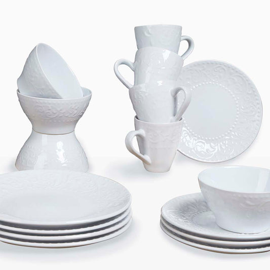 Set Vajilla Completo 16 Piezas Avignon Grabad Blanco