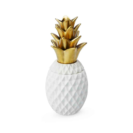 Caja Deco Ananas M Cerámica Blanco/Dorado