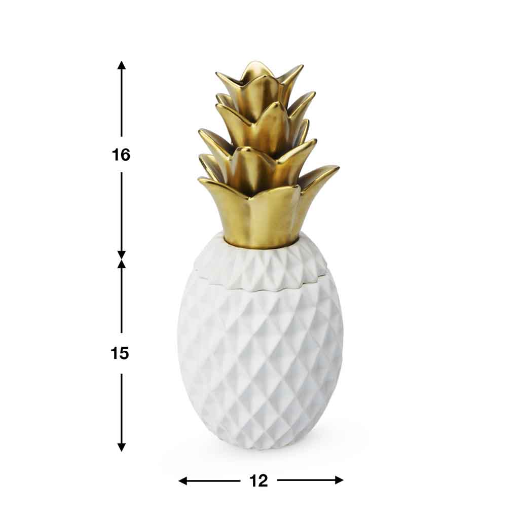Caja Deco Ananas M Cerámica Blanco/Dorado