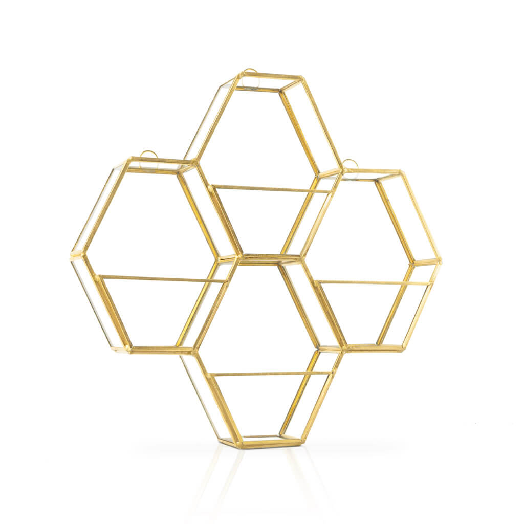 Estantería Retro Multi Hexagon 27X5X27 Dorado/Transparente
