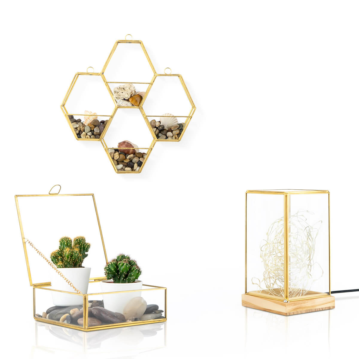 Estantería Retro Multi Hexagon 27X5X27 Dorado/Transparente