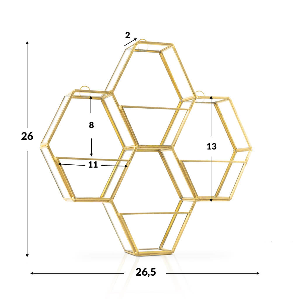 Estantería Retro Multi Hexagon 27X5X27 Dorado/Transparente
