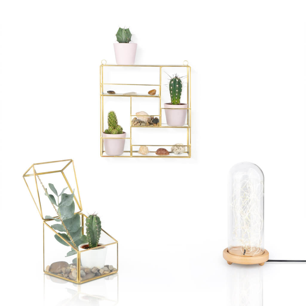 Estantería Retro Square 25X8X26 Dorado Transparente