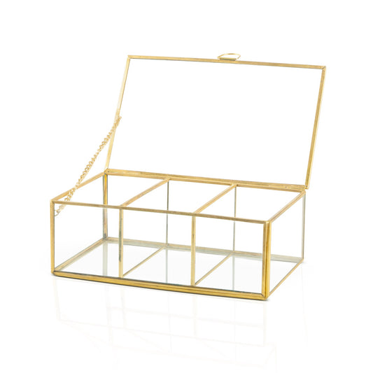Caja Deco Retro 3 Compartimientos Y Tapa 20X12X7 Dorado Transparente