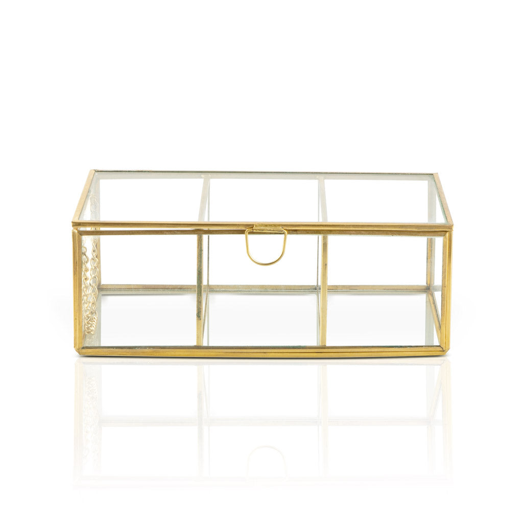 Caja Deco Retro 3 Compartimientos Y Tapa 20X12X7 Dorado Transparente