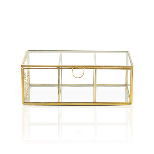Caja Deco Retro 3 Compartimientos Y Tapa 20X12X7 Dorado Transparente