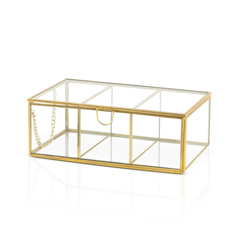 Caja Deco Retro 3 Compartimientos Y Tapa 20X12X7 Dorado Transparente
