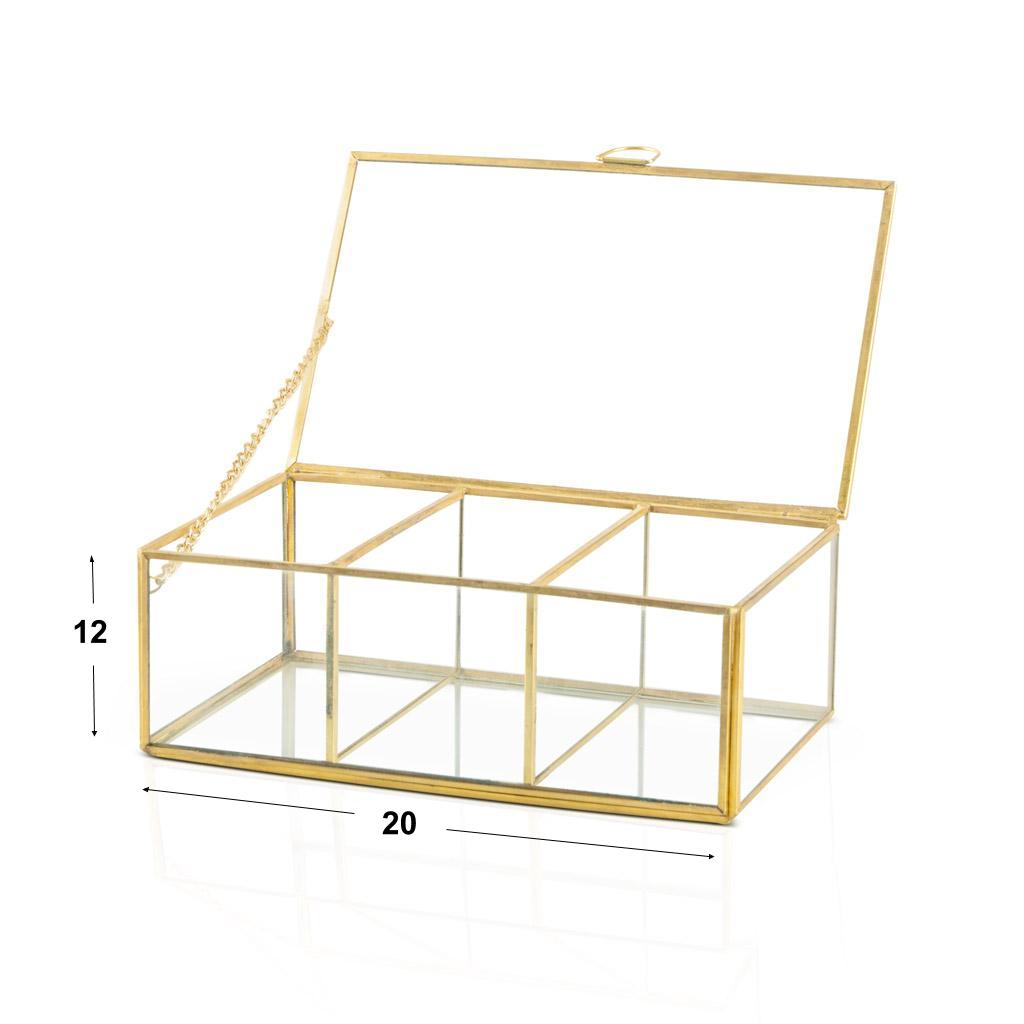 Caja Deco Retro 3 Compartimientos Y Tapa 20X12X7 Dorado Transparente