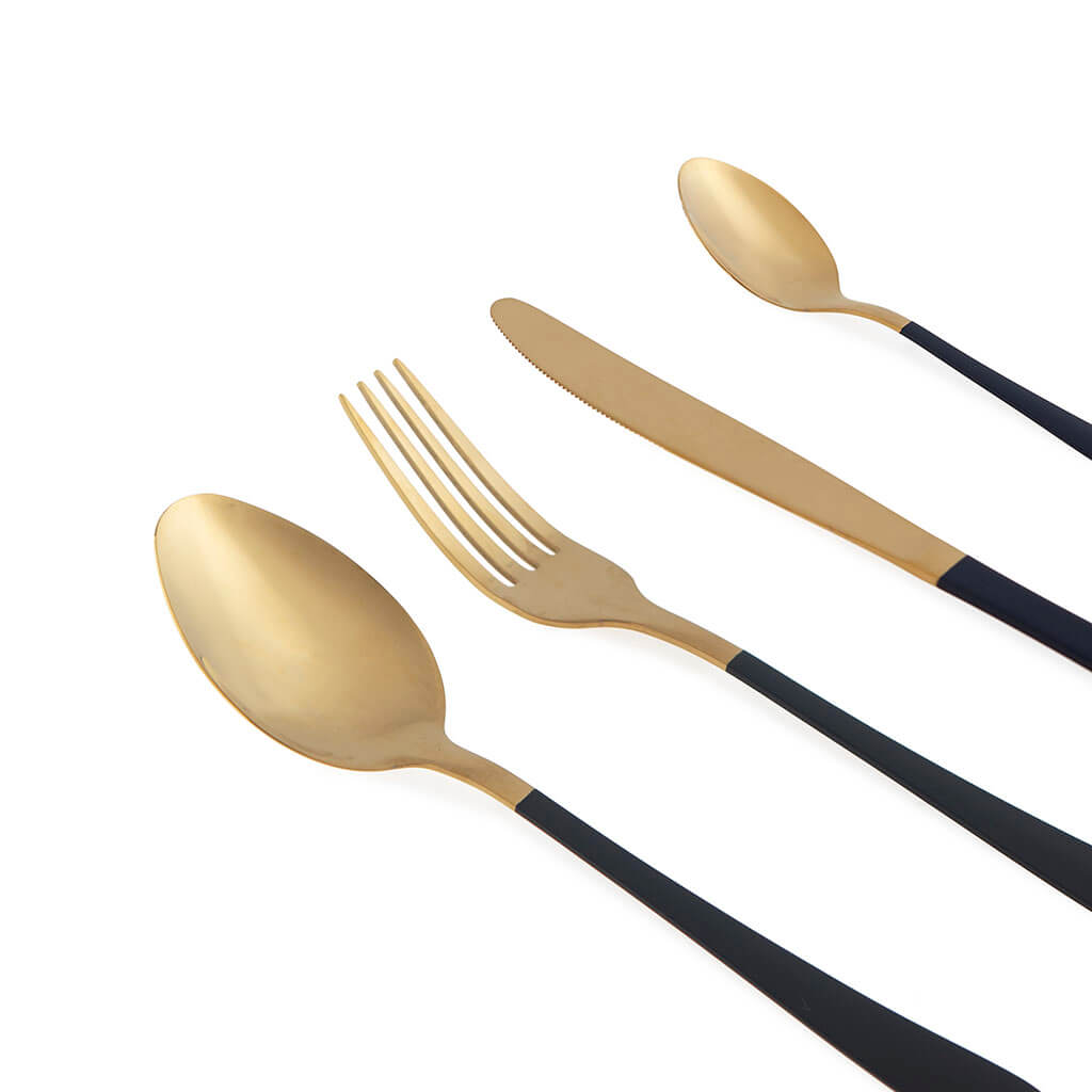 Set 4 Cubiertos Must Dorado Negro