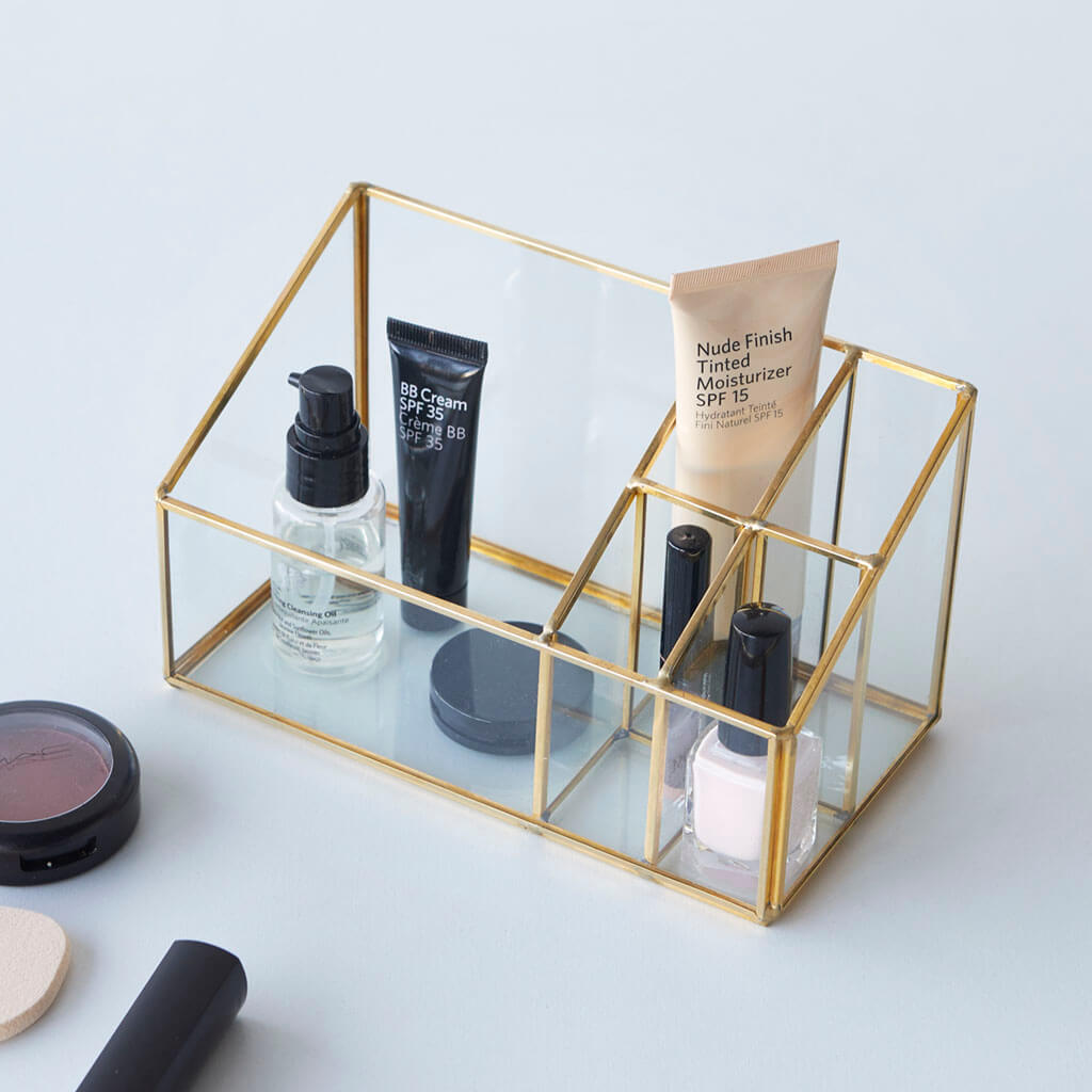 Organizador Maquillaje Retro Makeup Transparente/Dorado