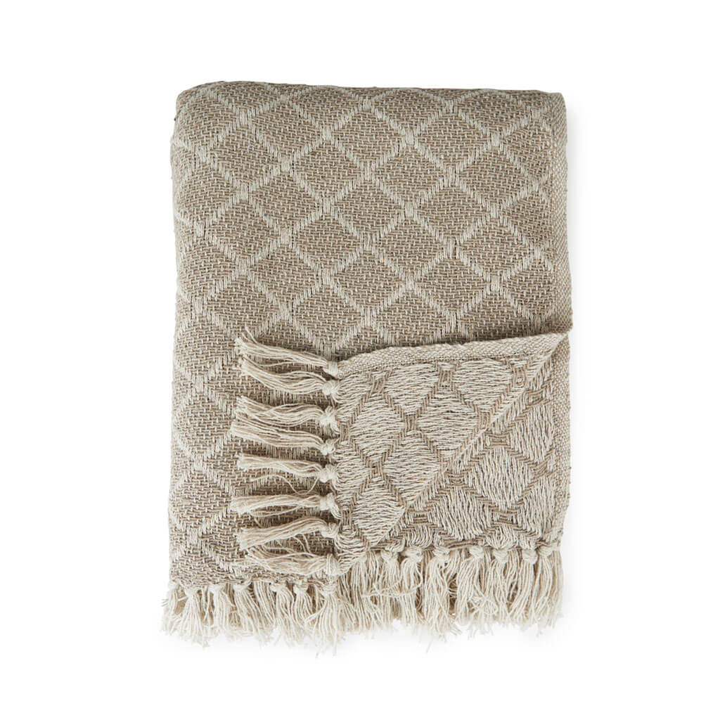 Manta Bikaner Rombos Y Flecos 125X150 Gris/Blanco