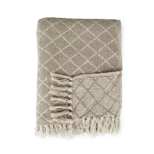 Manta Bikaner Rombos Y Flecos 125X150 Gris/Blanco