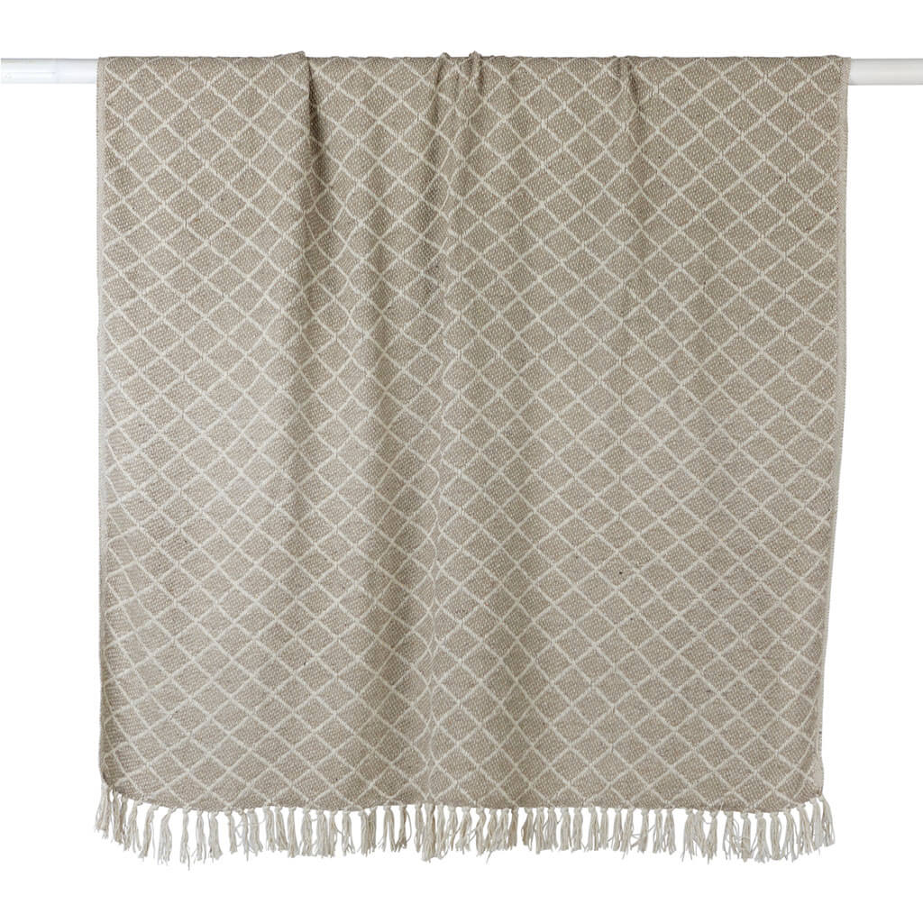 Manta Bikaner Rombos Y Flecos 125X150 Gris/Blanco