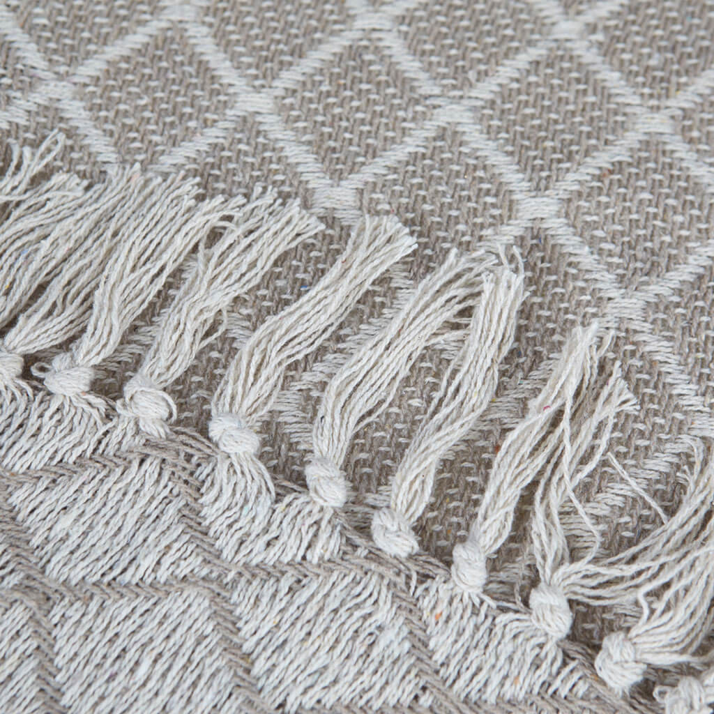 Manta Bikaner Rombos Y Flecos 125X150 Gris/Blanco