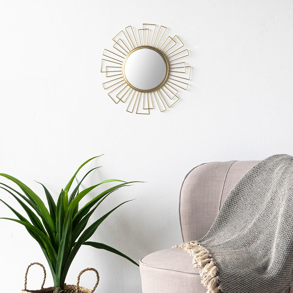 Espejo Pared, Art Deco, Redondo Dorado
