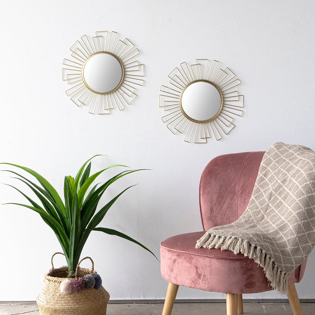 Espejo Pared, Art Deco, Redondo Dorado
